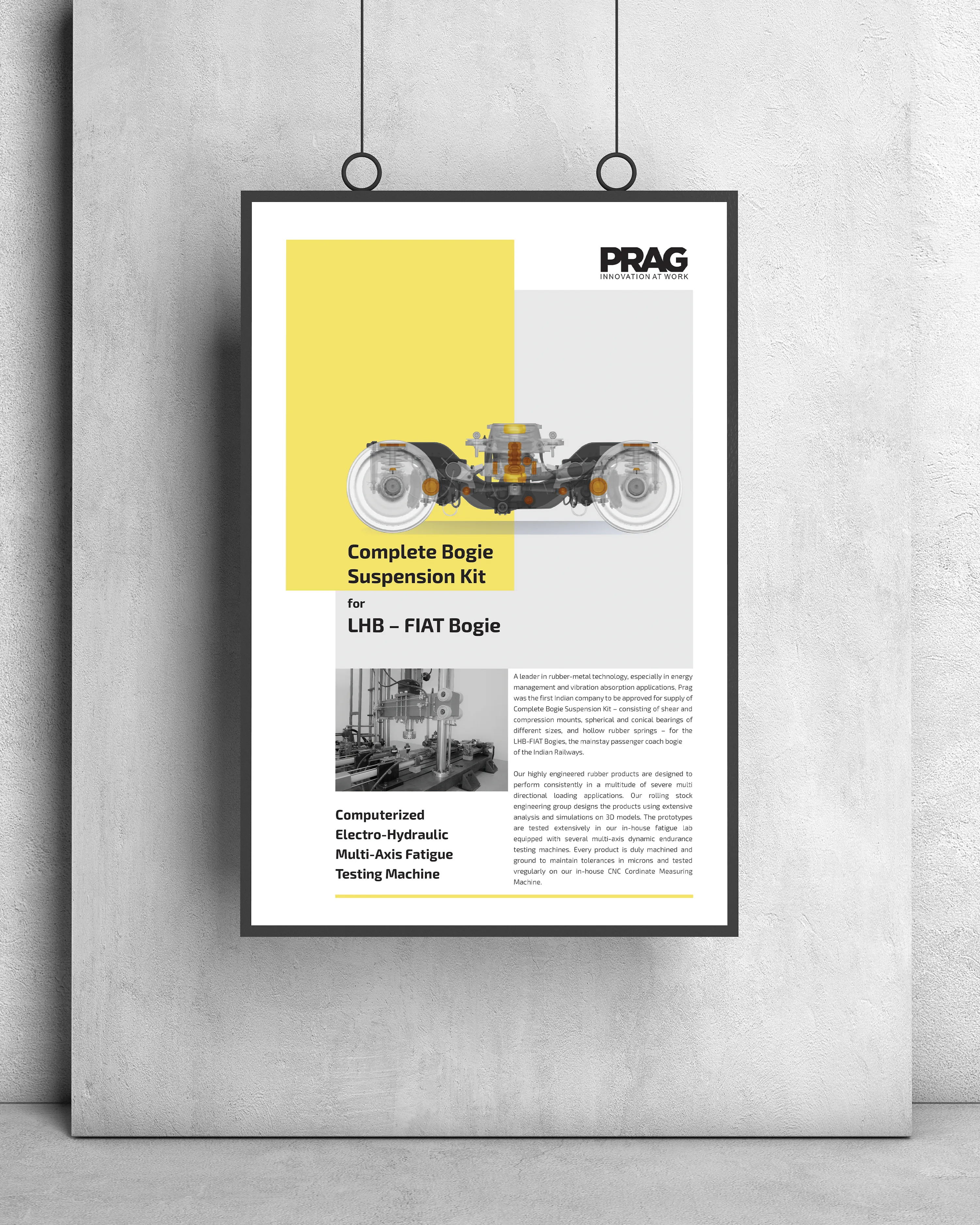 PRAG marketing poster for a complete bogie suspension kit, displayed in a hanging frame.