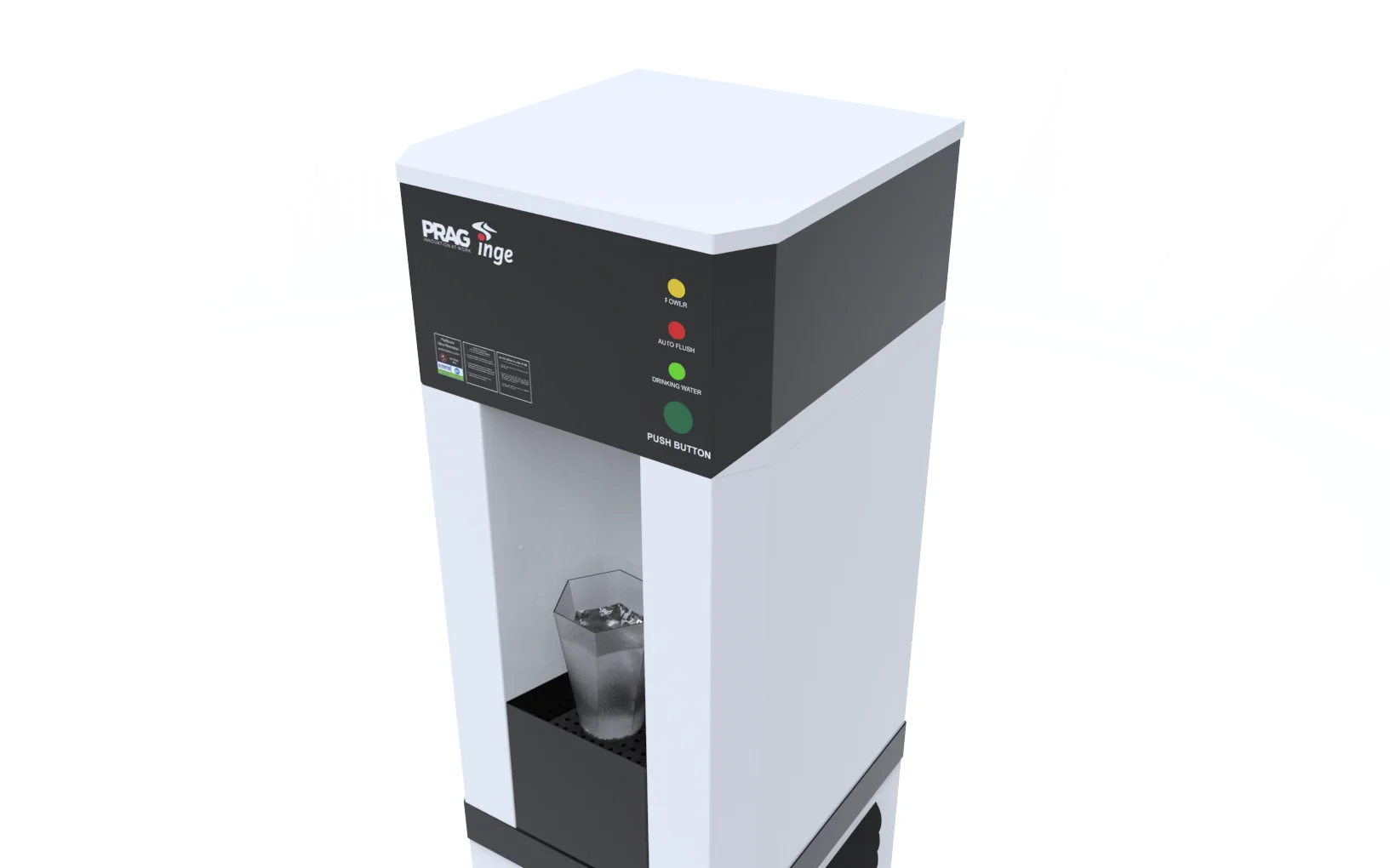 High-angle render of the Articove control panel and dispensing area.