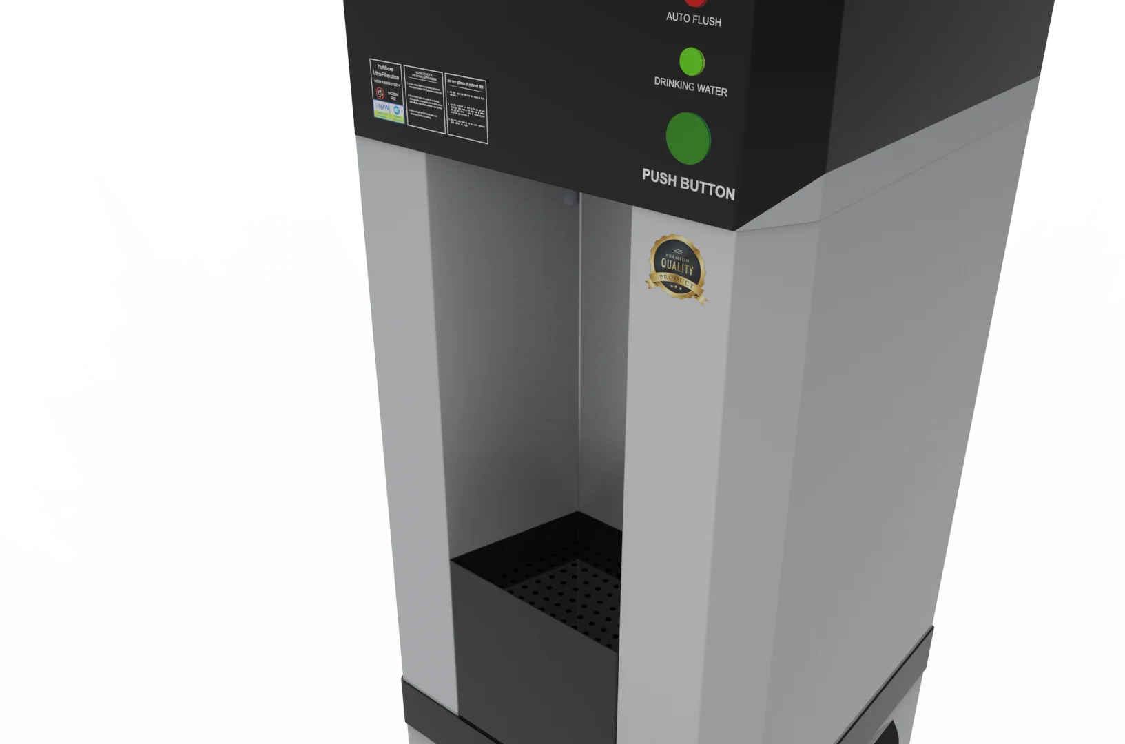 Close view of the dispensing area and quality badge applied to the Articove unit.