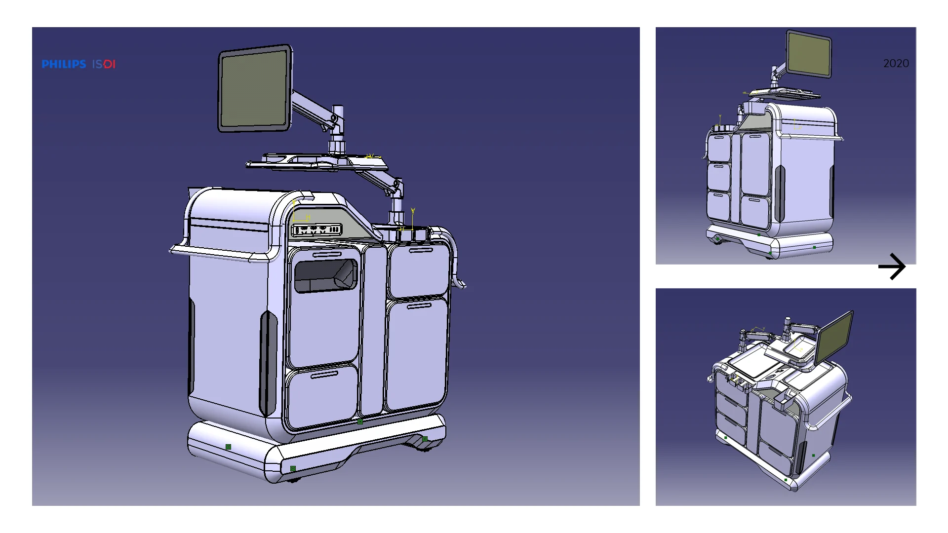 Front, side, and isometric CAD views of the developed cart.