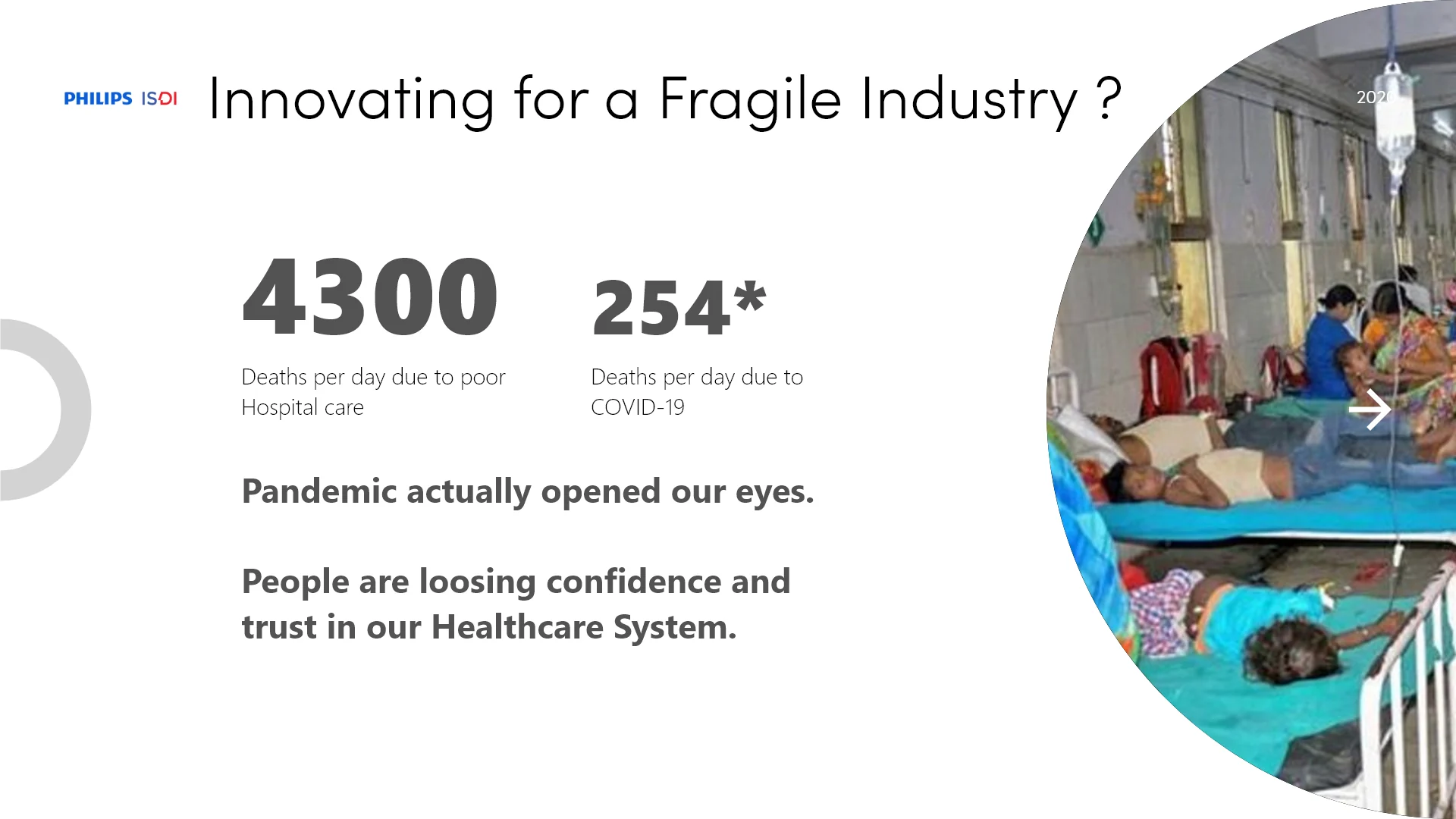 Original project slide contrasting the daily poor-quality-care estimate with a point-in-time COVID-19 figure.