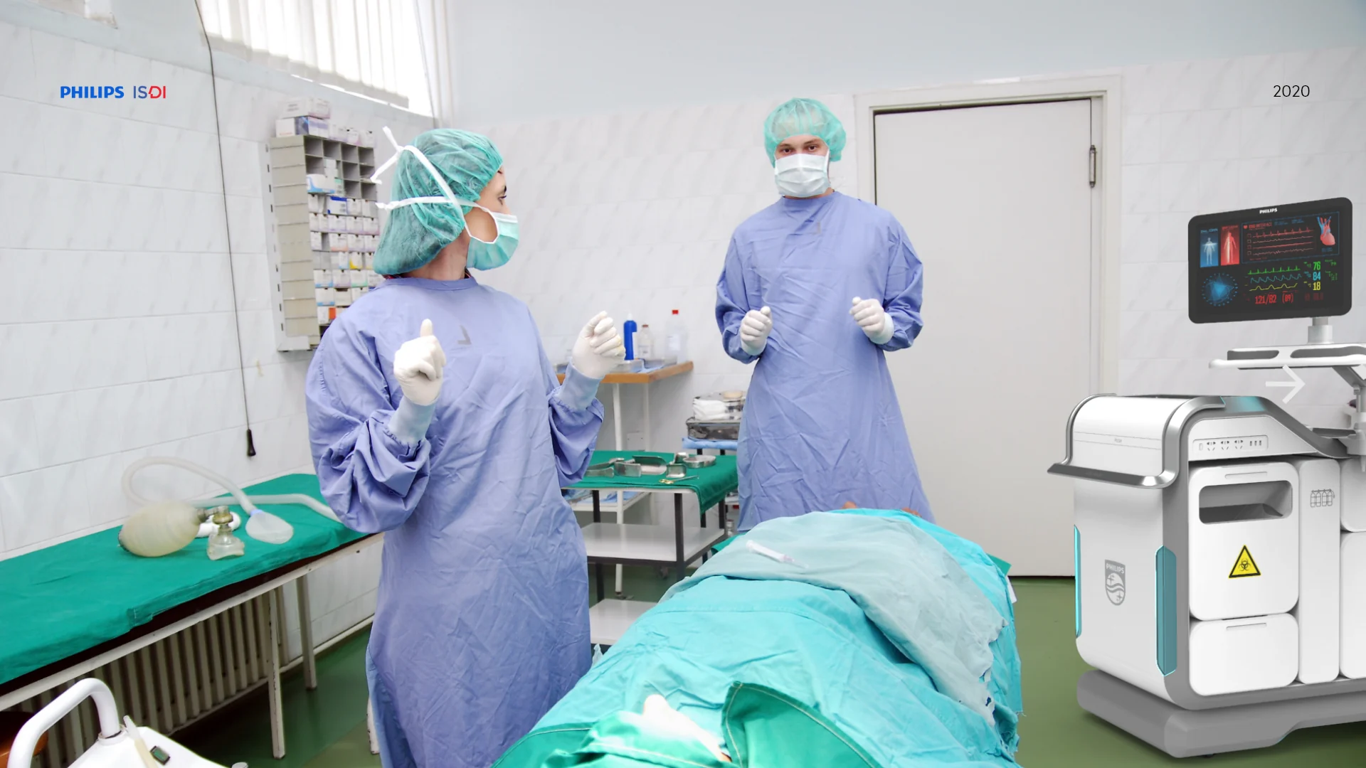 Two clinical composites showing the Life Shield concept in emergency and operating environments.