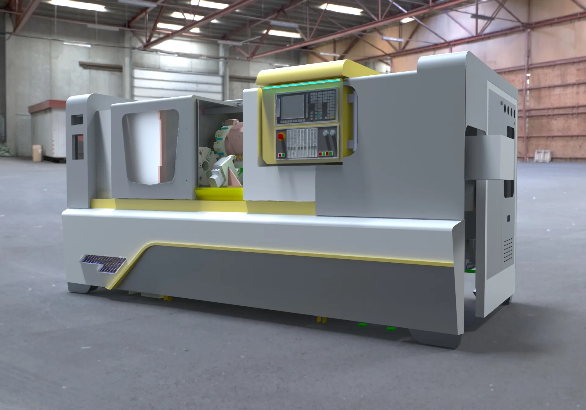 Realistic render of the LT-20 concept with its working door open and the controller mounted on the right.