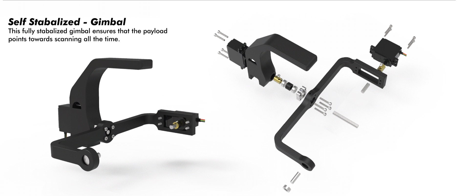 Gimbal assembly and exploded mechanical view.