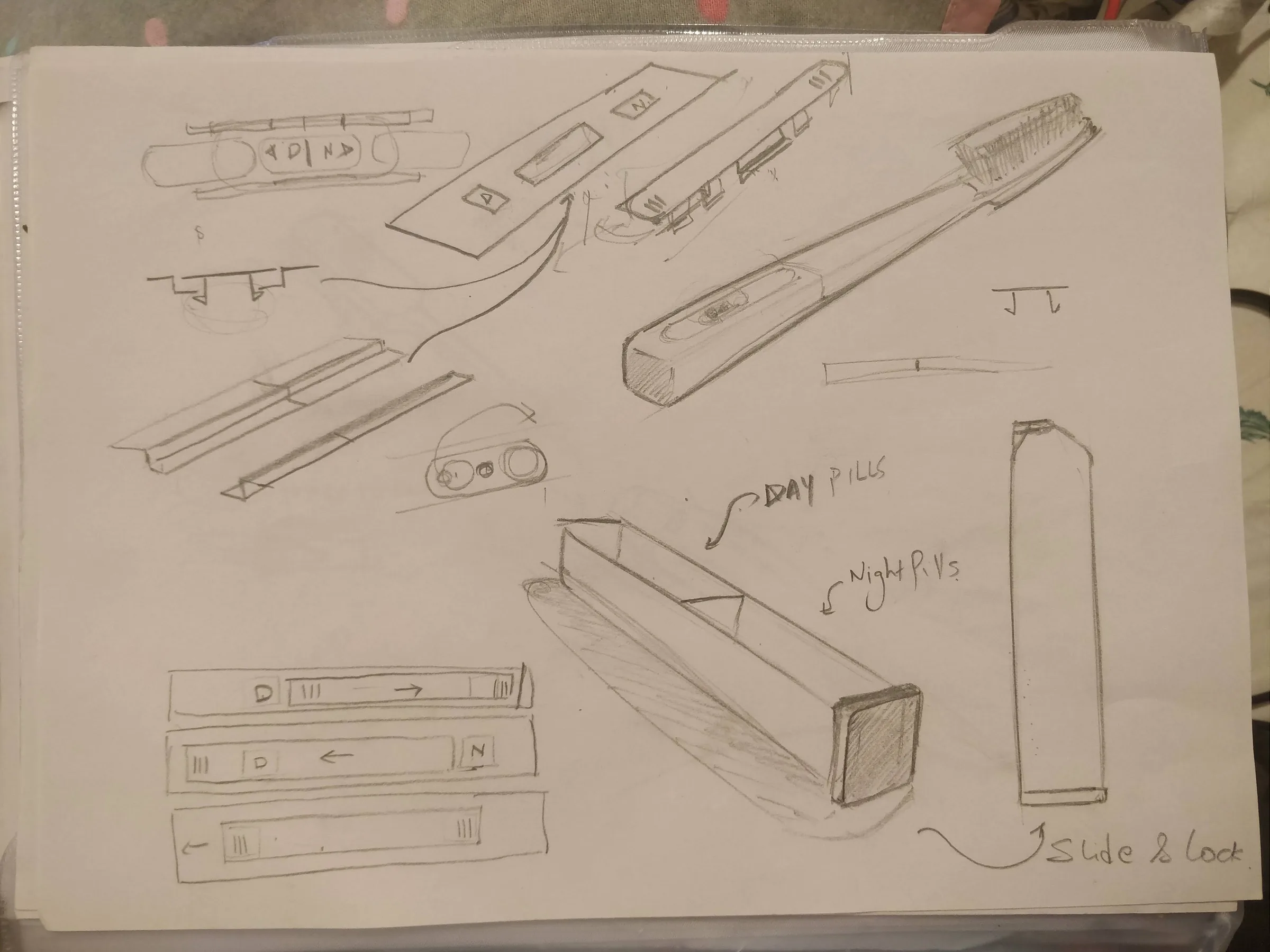 Sketchbook page showing day-and-night channels, slider layouts, and removable brush components.