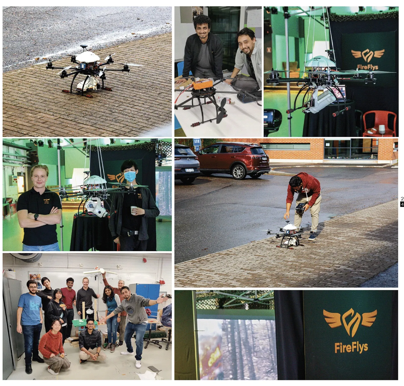 Workshop, outdoor testing, team, and final-prototype photographs.